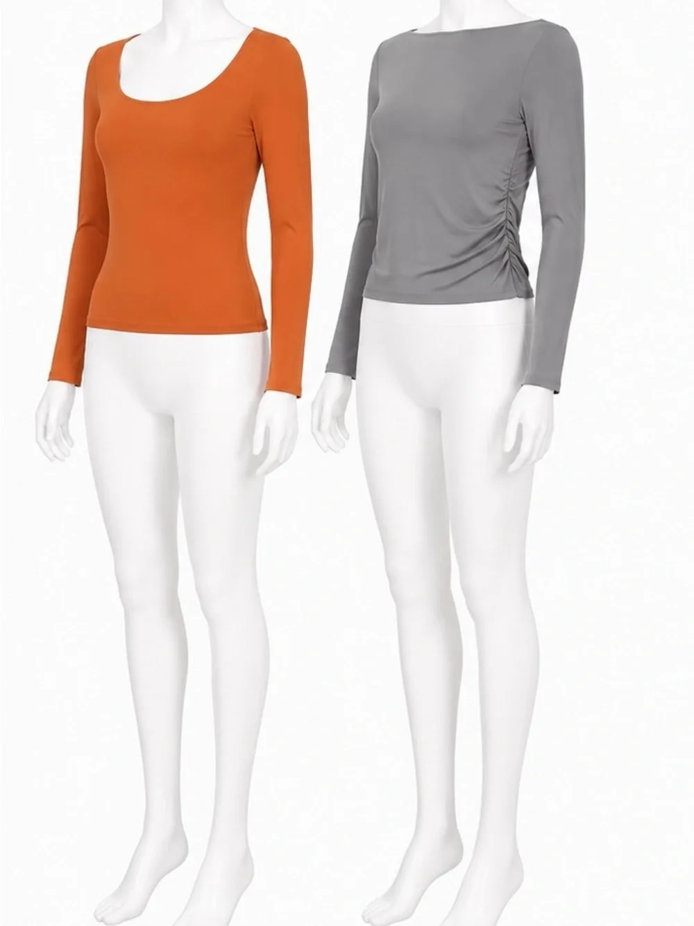 Slim Scoop & Boat Neck Long Sleeve Duo — Burnt Orange + Cool Gray